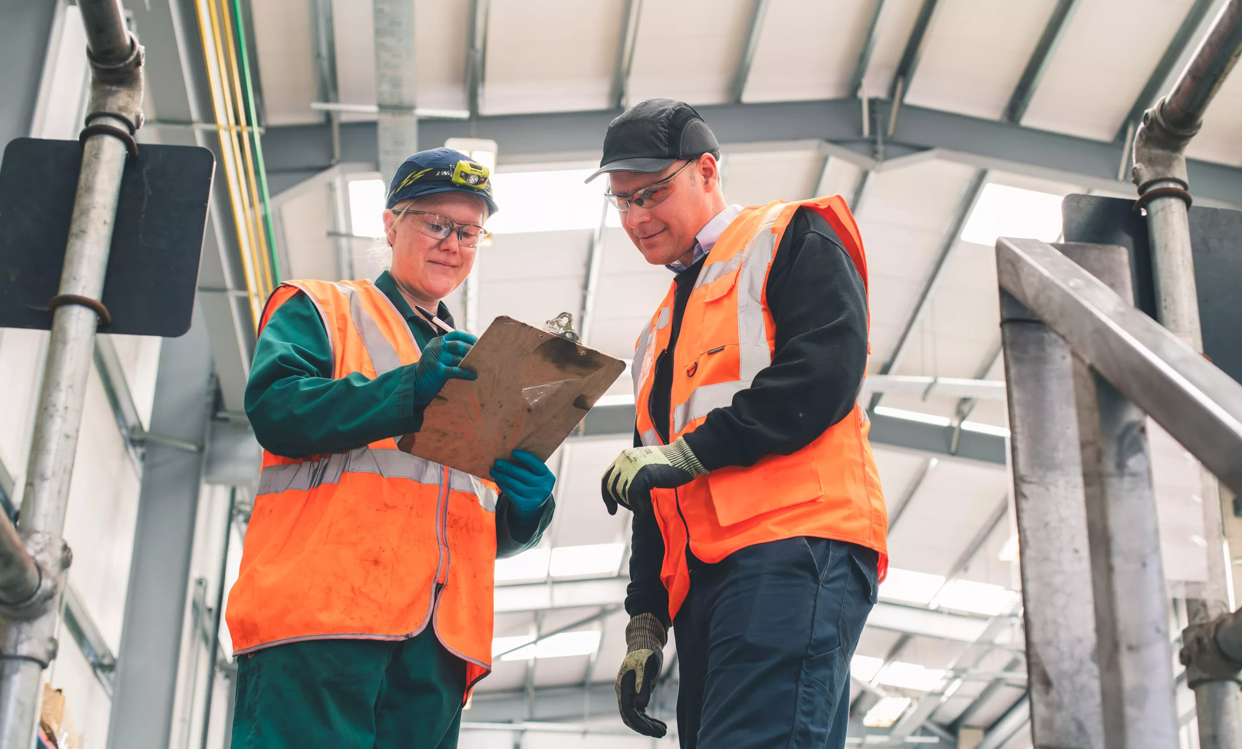 Freightliner employees working through safety checks.
